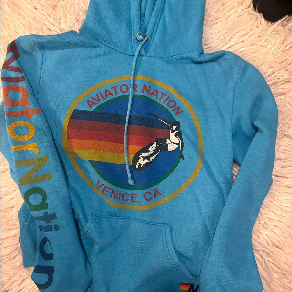 aviator nation blue pull over hoodie